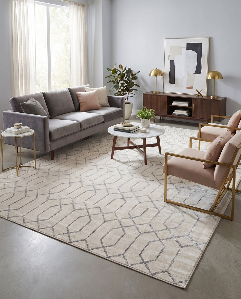 Hollywood Luxe Collection Area Rug - Sunset (White Silver) Rectangle White Silver  lifestyle 22