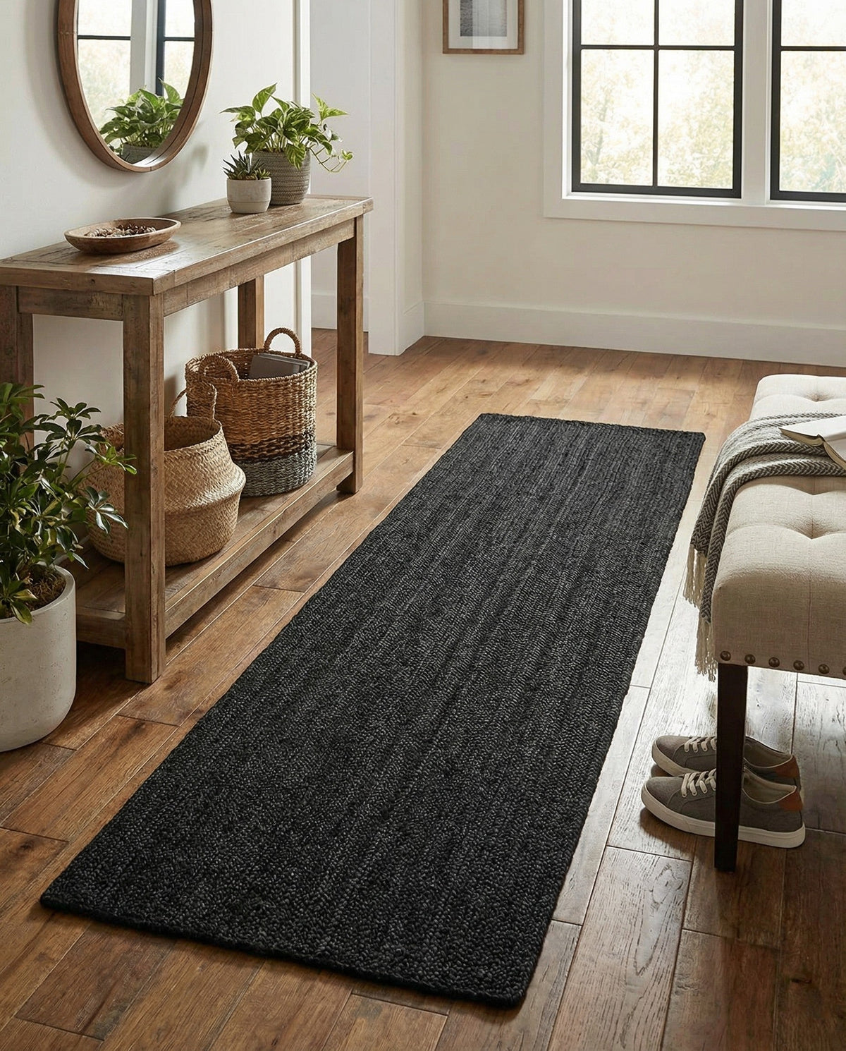 Woven Seaside Jute Collection Area Rug - Martha's Runner Black  lifestyle 82