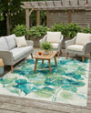 Seaside Blooms Collection Area Rug -  Flora Rectangle Blue Green  lifestyle 38
