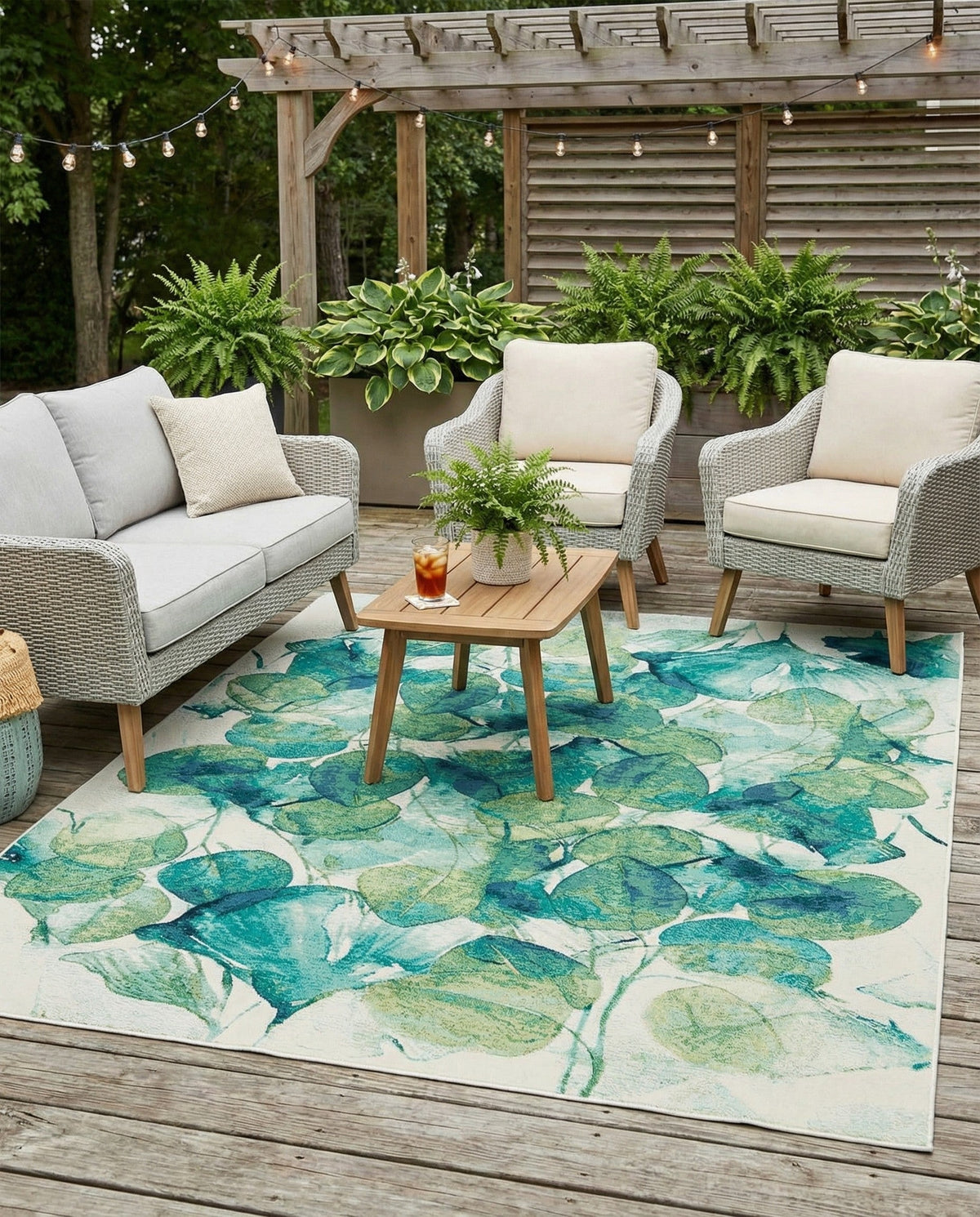 Seaside Blooms Collection Area Rug -  Flora Rectangle Blue Green  lifestyle 38