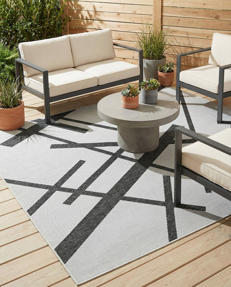 Urban Terrace Collection Area Rug -  Bowery Rectangle Black and White  lifestyle 6