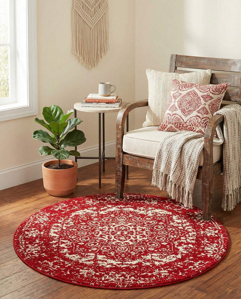 Georgetown Rugs Collection Area Rug - Dupont (Red) Round Red  lifestyle 48