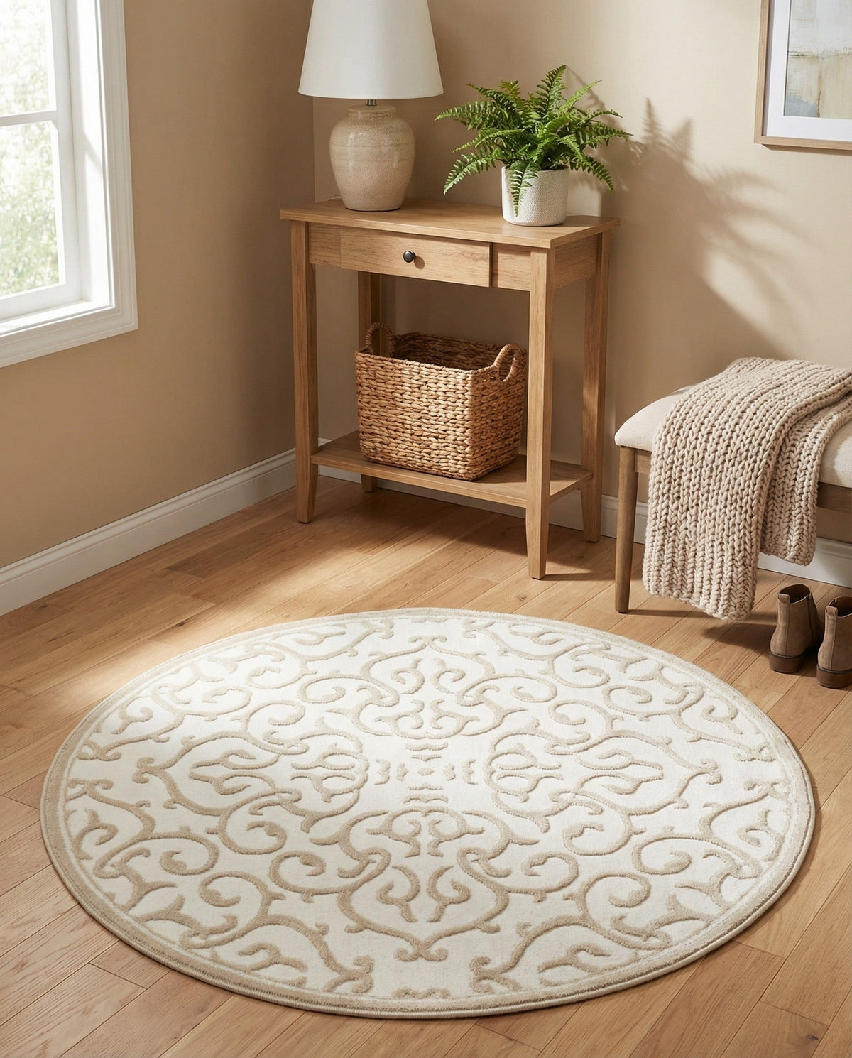 Andes Summit Collection Area Rug -  Pichincha Round Snow White  lifestyle 99