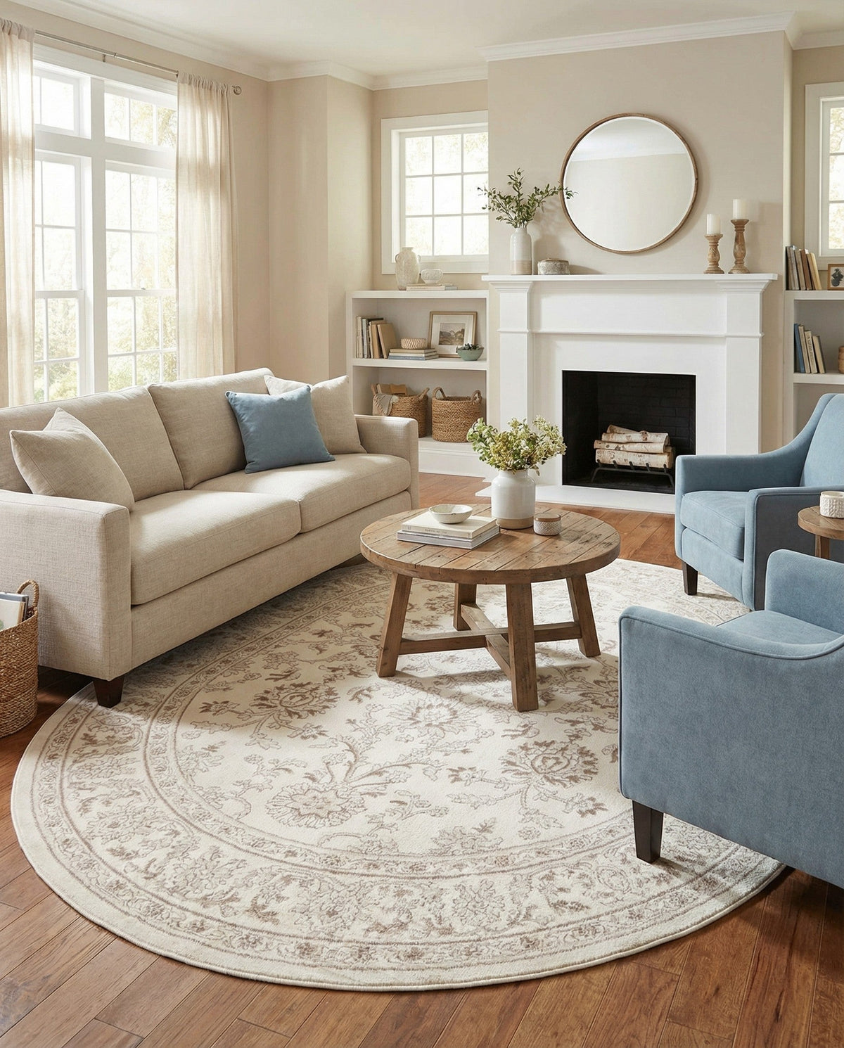 Savannah Elegance Collection Area Rug - Augusta (Ivory) Oval Ivory  lifestyle 100