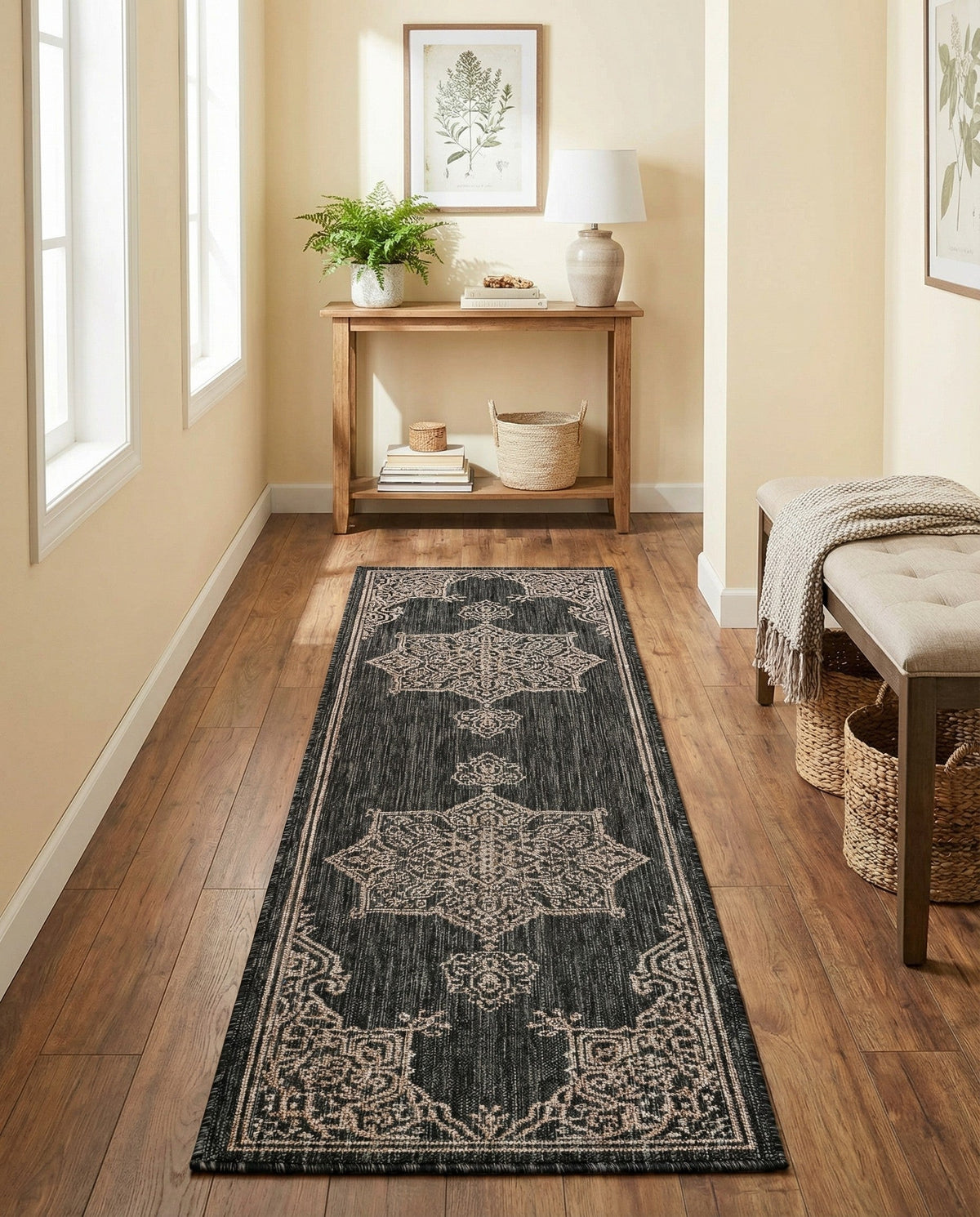Patio Heritage Collection Area Rug -  Charleston (Charcoal Gray) Runner Charcoal Gray  lifestyle 69