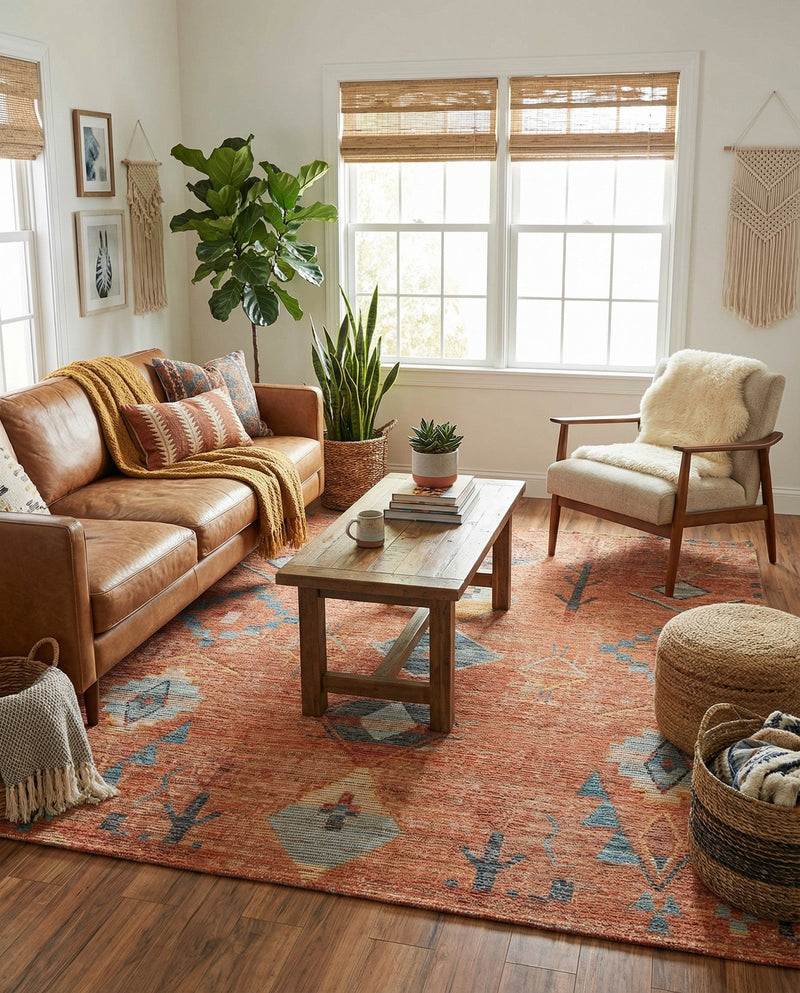 Savannah Threads Collection Area Rug -  Namib Square Rust Red  lifestyle 51