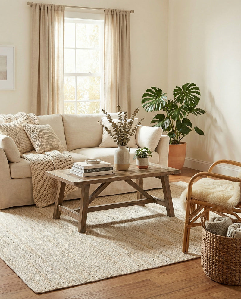 Woven Seaside Jute Collection Area Rug - Savannah (White) Square White  lifestyle 53