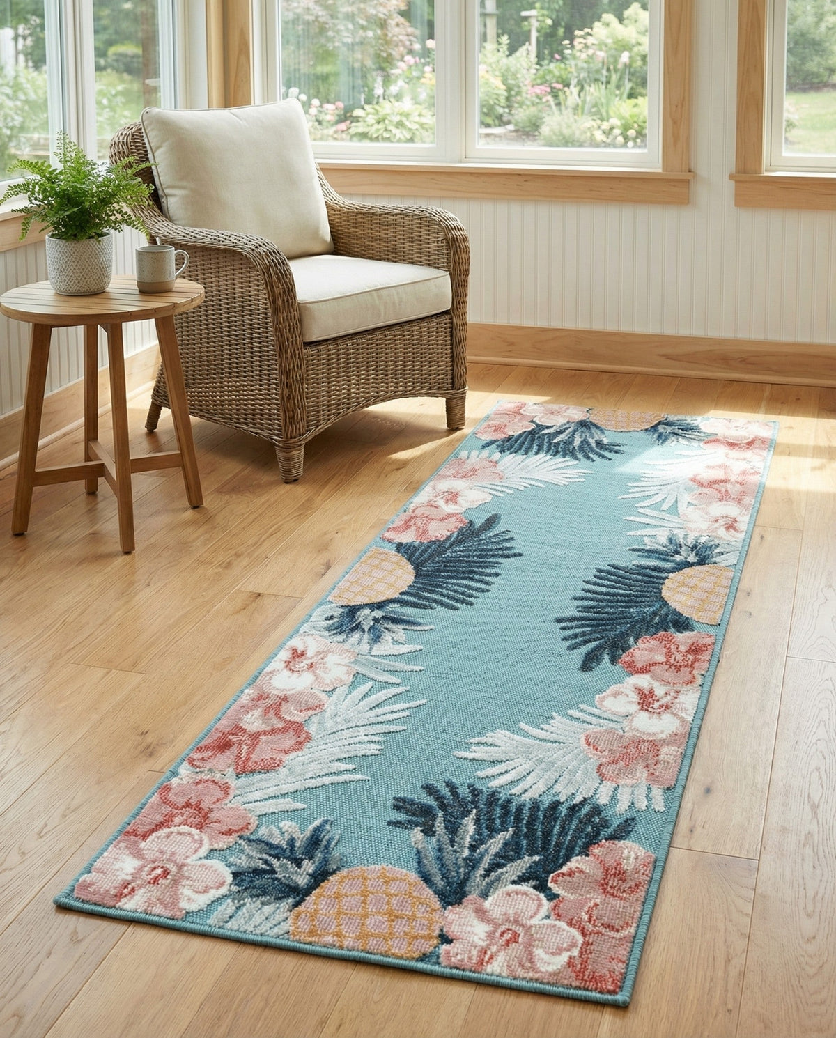 Seaside Blooms Collection Area Rug - Haven Runner Blue  lifestyle 102