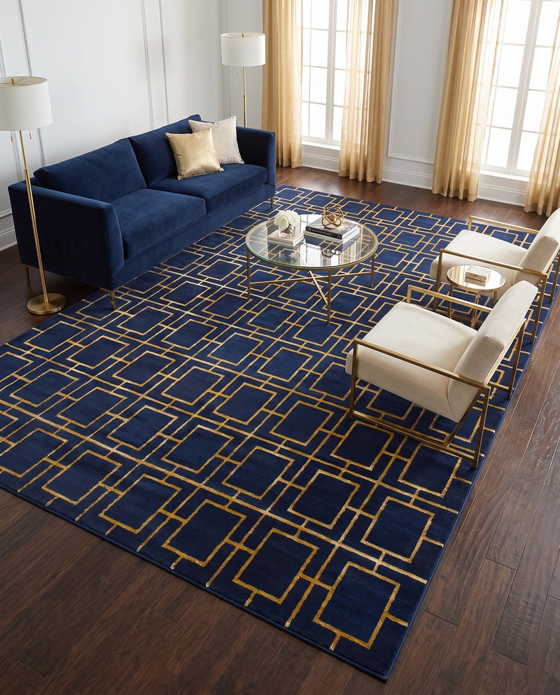 Hollywood Luxe Collection Area Rug -  Beverly (Navy Blue Gold) Rectangle Navy Blue Gold  lifestyle 22