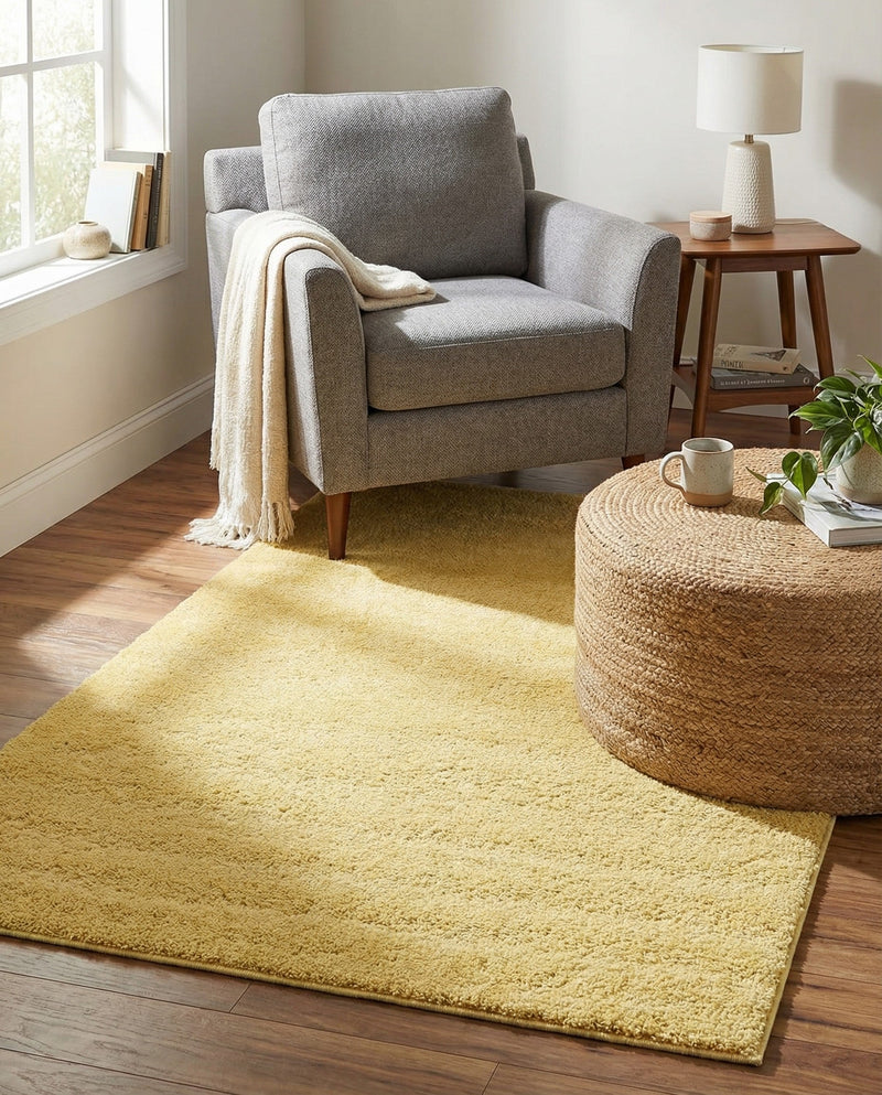 Solid Shag Seaside Collection Area Rug - Azure Cove (Yellow) Rectangle Yellow  lifestyle 15