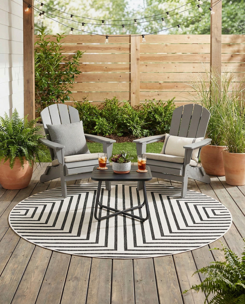Urban Terrace Collection Area Rug -  Astoria (White and Black) Round White and Black  lifestyle 48