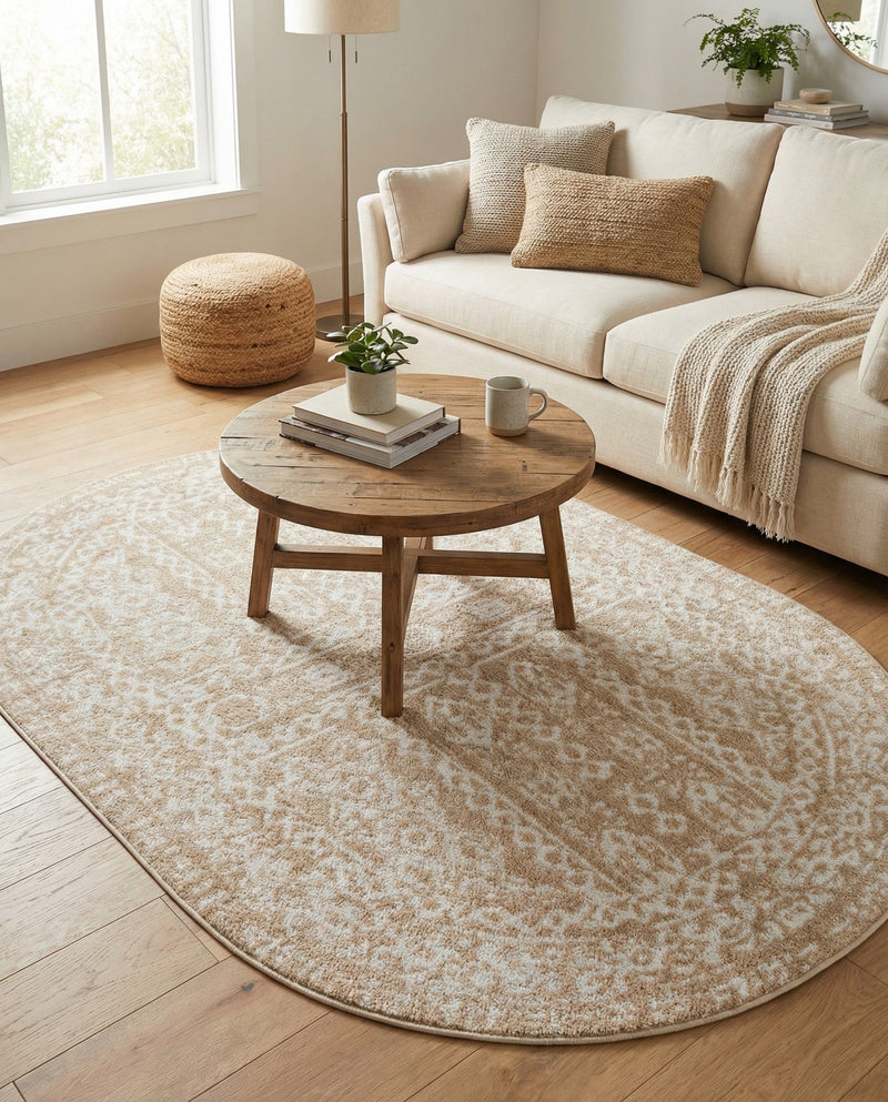 Cambridge Classics Collection Area Rug - Trinity (Beige) Oval Beige  lifestyle 44