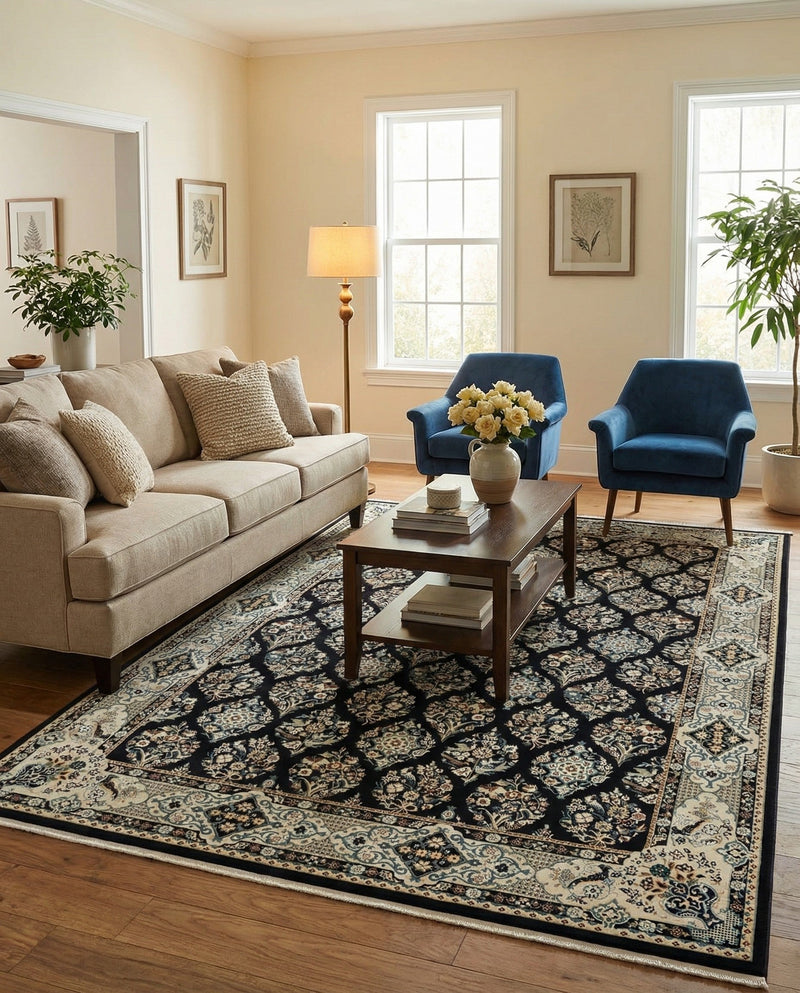 Persian Elegance Collection Area Rug -  Yazd Rectangle Navy Blue  lifestyle 32