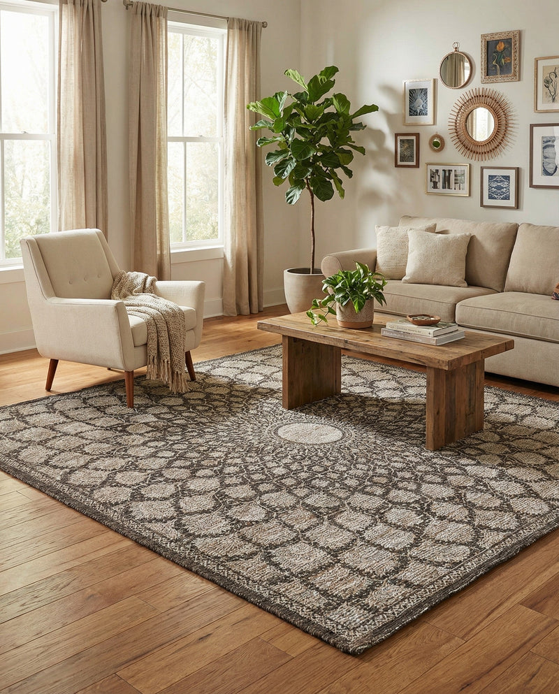 Savannah Threads Collection Area Rug -  Serengeti Square Charcoal and Ivory  lifestyle 44