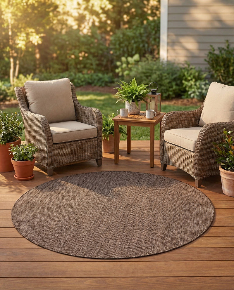 Seaside Serenity Collection Area Rug - Veranda (Light Brown) Round Light Brown  lifestyle 58