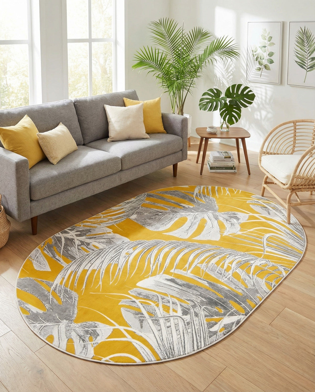 Meadow Breeze Collection Area Rug -  Clover Oval Yellow  lifestyle 87
