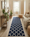 Lattice Gardens Collection Area Rug -  Floratown Runner Navy Blue  lifestyle 35