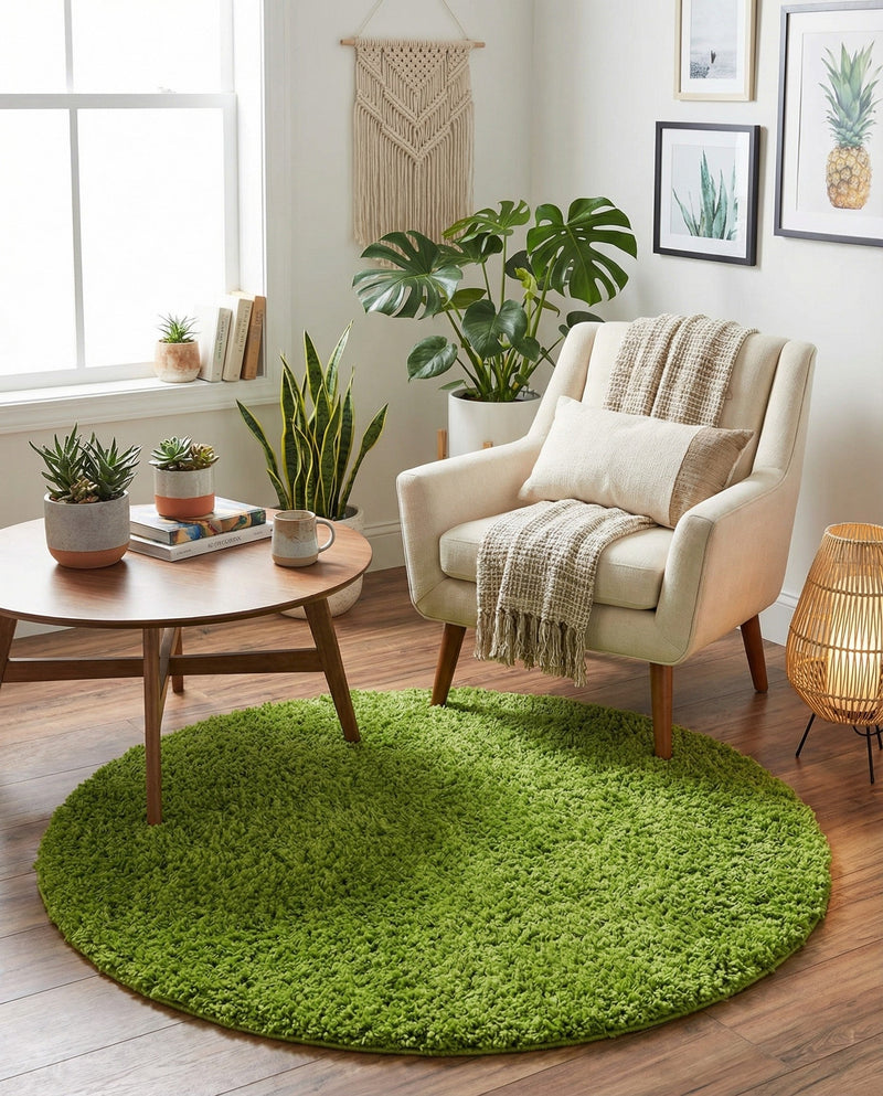 Plush Oasis Collection Area Rug - Serenity (Grass Green) Round Grass Green  lifestyle 36