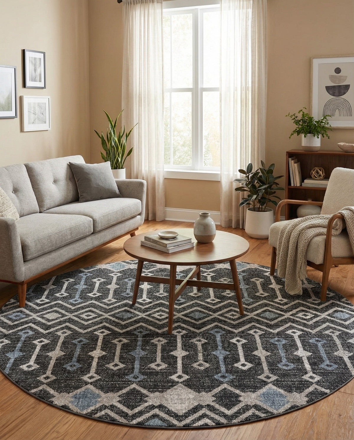 Geo Garden Lattice Collection Area Rug -  Andalusia Round Charcoal Gray  lifestyle 229