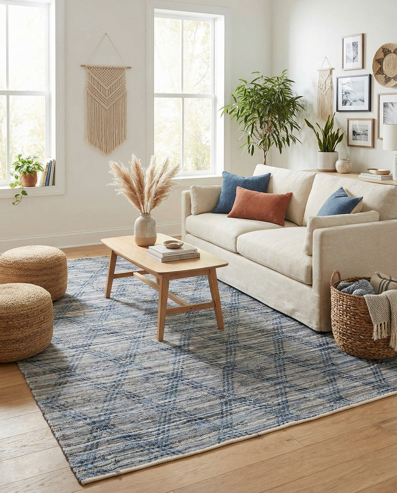 Thar Cotton Collection Area Rug - Pune Rectangle Denim blue  lifestyle 12