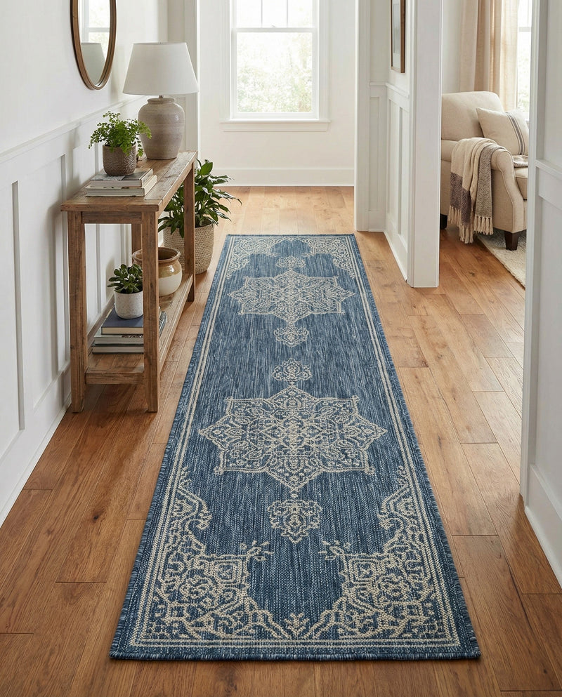Patio Heritage Collection Area Rug -  Charleston (Blue) Runner Blue  lifestyle 60