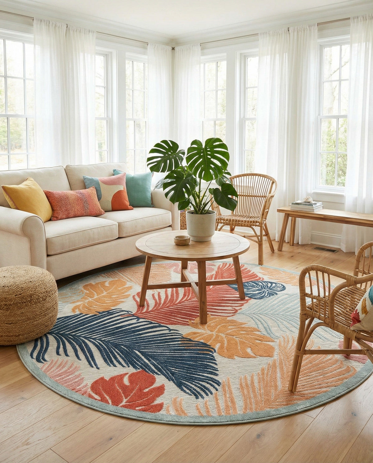 Seaside Blooms Collection Area Rug -  Tranquil Round Multi  lifestyle 118