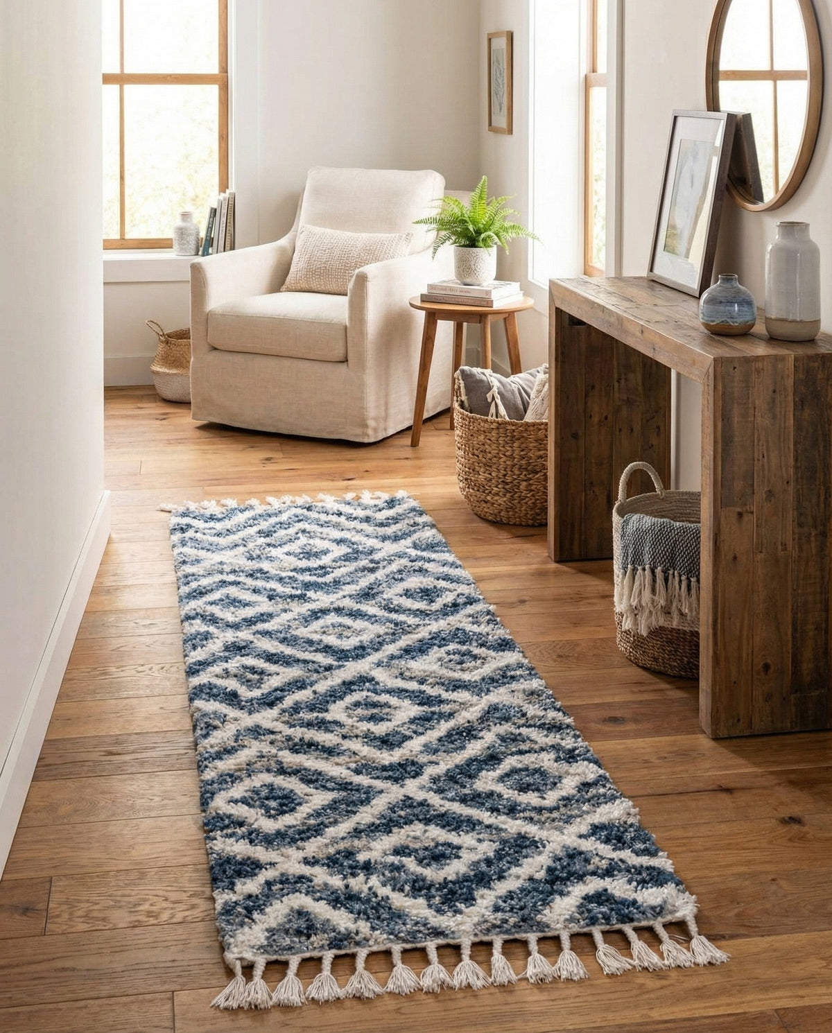 Cozy Cove Shag Collection Area Rug -  Dunes Runner Blue  lifestyle 120