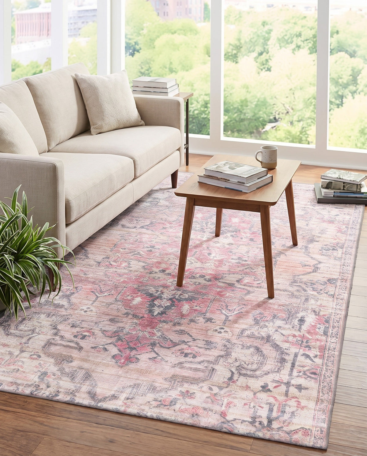 Vintage Memories Collection Area Rug - Echoes Rectangle Beige and pink  lifestyle 16