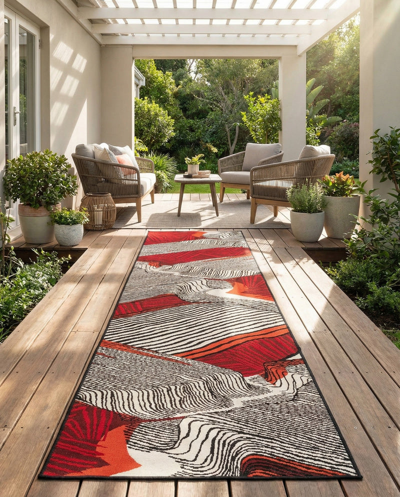 Urban Terrace Collection Area Rug -  Porch Runner Red and Black  lifestyle 50