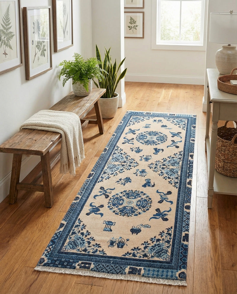 Bazaar Chic Collection Area Rug -  Casablanca Runner Ivory and Blue  lifestyle 51