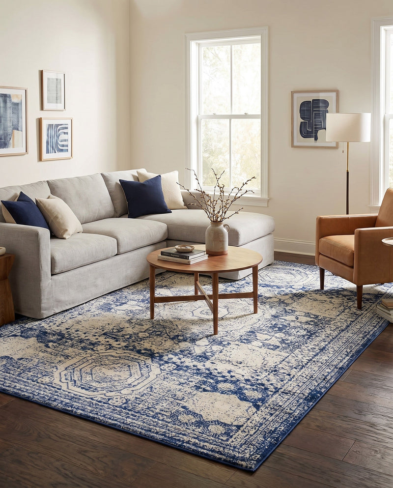 Dover Terrace Collection Area Rug -  Lagoon (Ivory and Blue) Rectangle Ivory and Blue  lifestyle 25