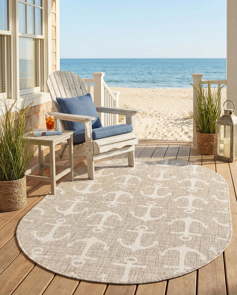 Seaside Haven Rugs Collection Area Rug - Sapphire (Gray) Oval Gray  lifestyle 57