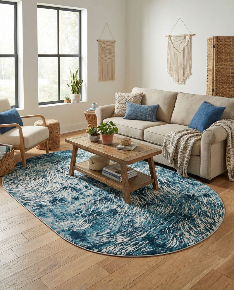 Serenity Sands Collection Area Rug -  Quietshore Oval Blue  lifestyle 79