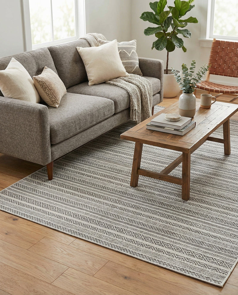 Seaside Stripes Collection Area Rug -  Boardwalk (Beige) Rectangle Beige  lifestyle 27