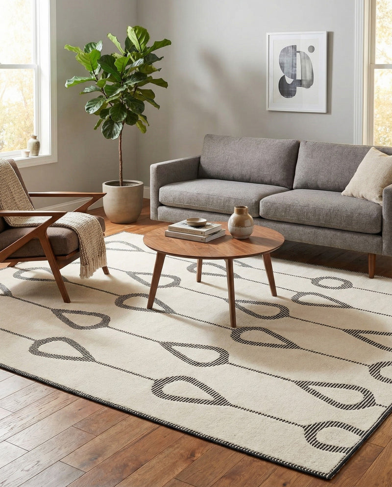 Monochrome Collection Area Rug -  Marble Rectangle Ivory White  lifestyle 27