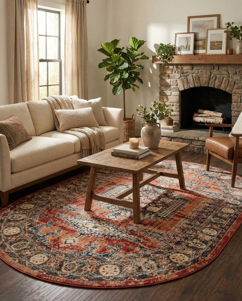 Eden Oasis Collection Area Rug -  Refuge (Terracotta) Oval Terracotta  lifestyle 58