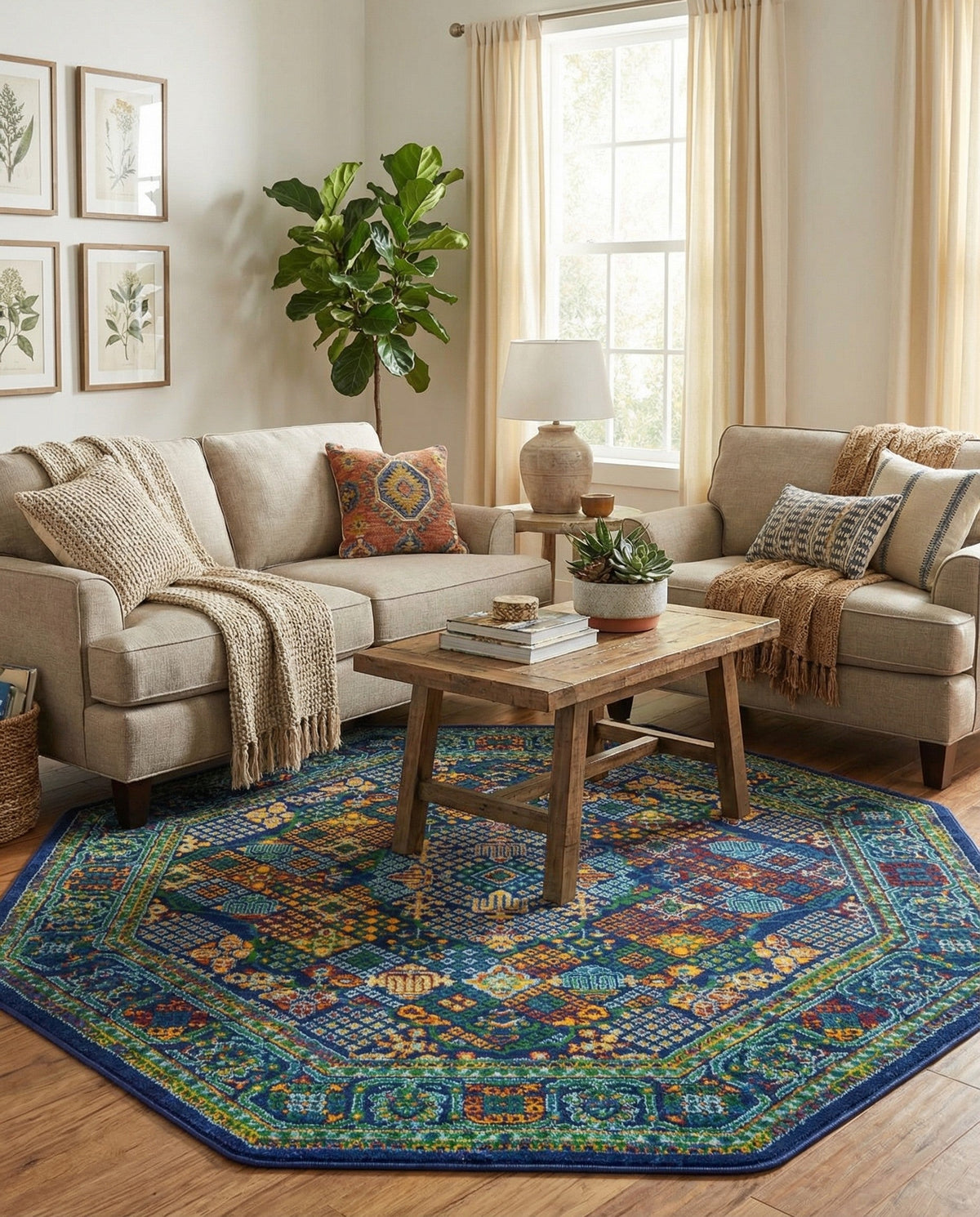 Caribbean Cove Collection Area Rug -  Mustique Octagon Navy Blue  lifestyle 163