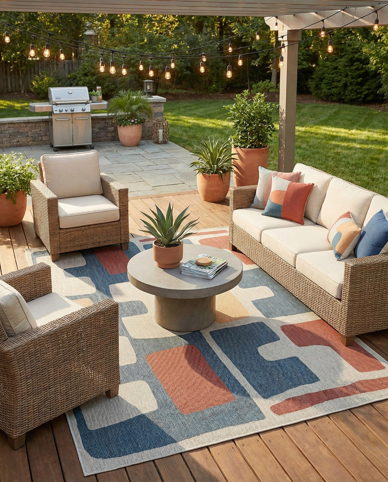 Coastal Terrace Collection Area Rug -  Sail Rectangle Ivory and Blue  lifestyle 10