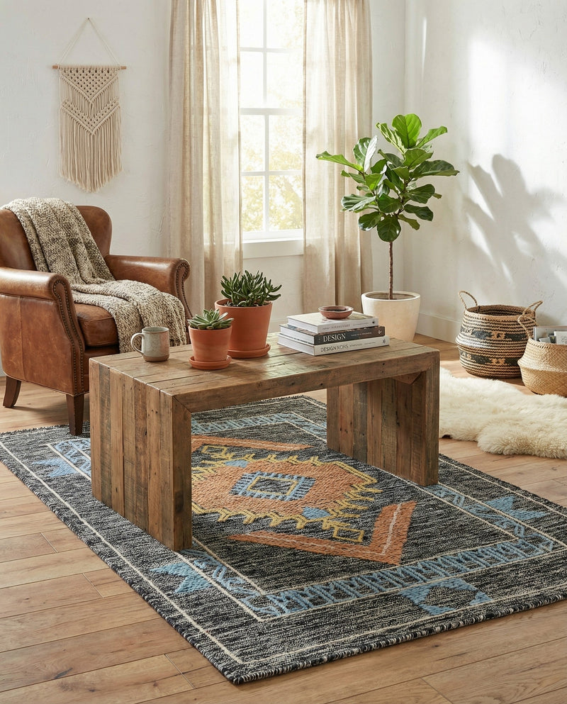 Caspian Wool Collection Area Rug - Ephesus Rectangle Charcoal Gray  lifestyle 13
