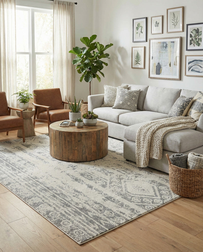 Brighton Stripes Collection Area Rug - Sussex (Ivory and Gray) Rectangle Ivory and Gray  lifestyle 5