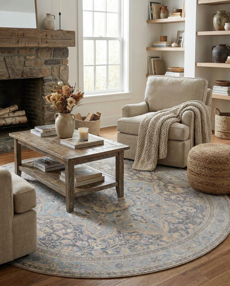 Heritage Elegance Collection Area Rug -  Schonbrunn Round Cream  lifestyle 85