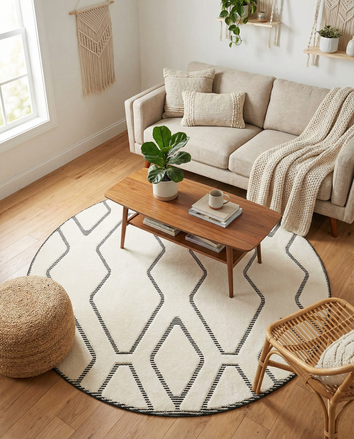 Monochrome Collection Area Rug -  Glacier Round Ivory White  lifestyle 116