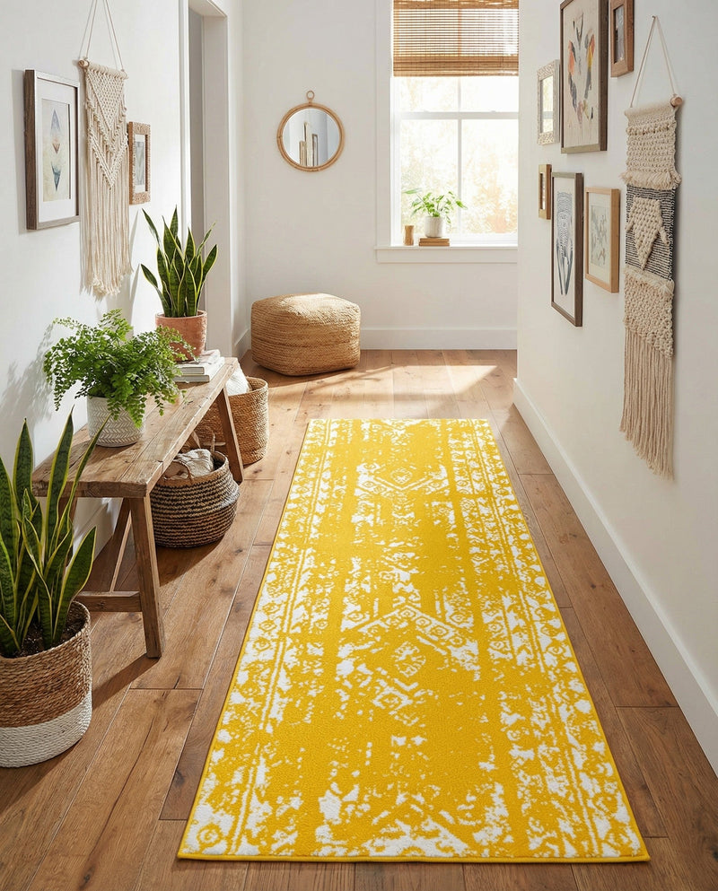 Brighton Stripes Collection Area Rug - Sussex (Yellow) Runner Yellow  lifestyle 27
