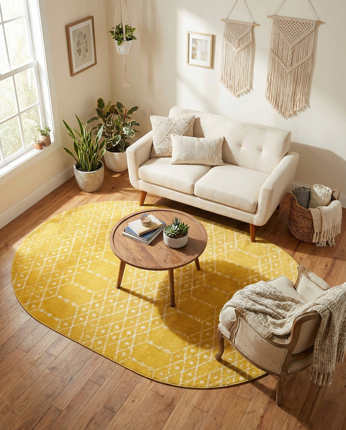 Marrakesh Lattice Collection Area Rug - Casablanca (Yellow) Oval Yellow  lifestyle 87