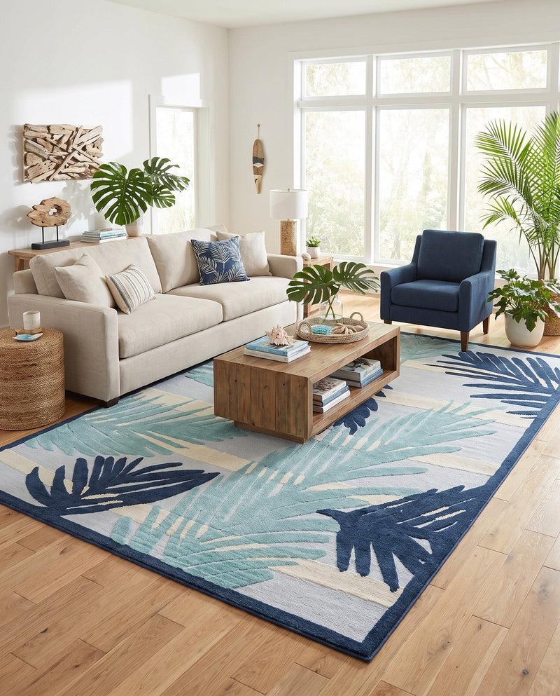 Bahama Breeze Outdoor Collection Area Rug -  CatCay Rectangle Gray Blue  lifestyle 60