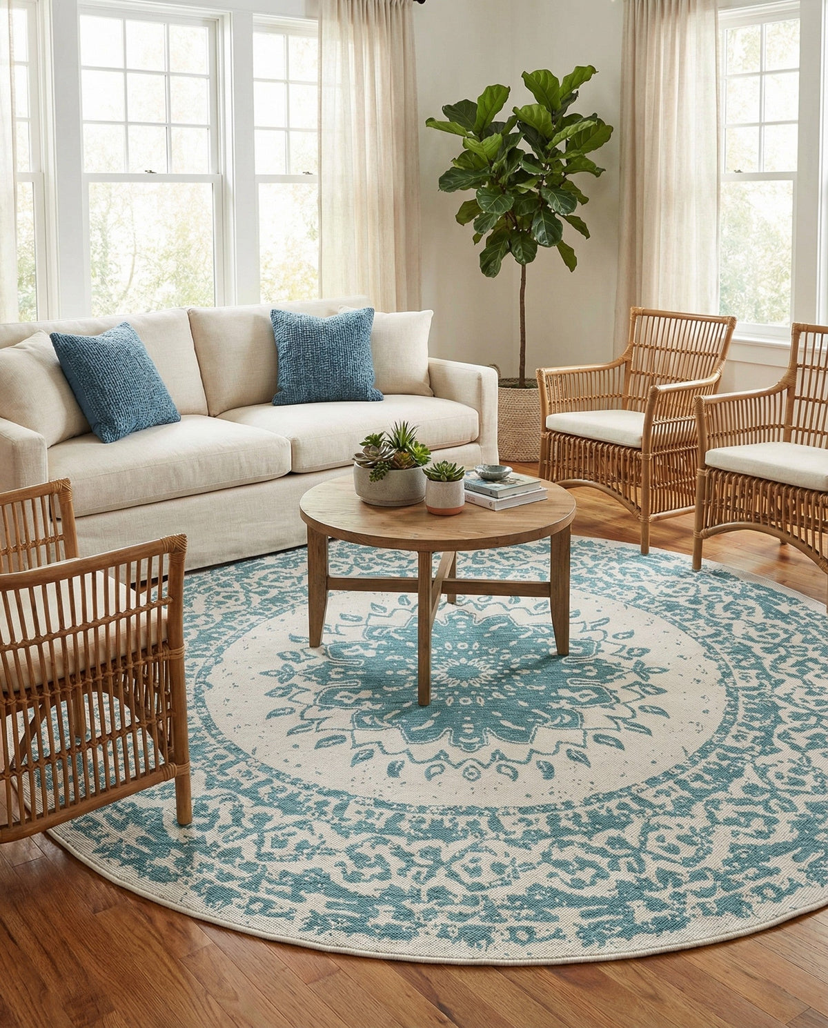 Patio Heritage Collection Area Rug -  Lafayette (Aqua) Round Aqua  lifestyle 83