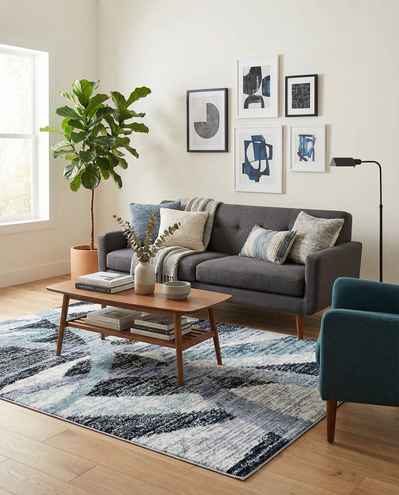 Santa Fe Trails Collection Area Rug -  Navajo Rectangle Gray and Ivory  lifestyle 15