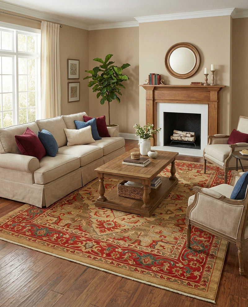 Persian Elegance Collection Area Rug -  Golestan Rectangle Tan  lifestyle 56