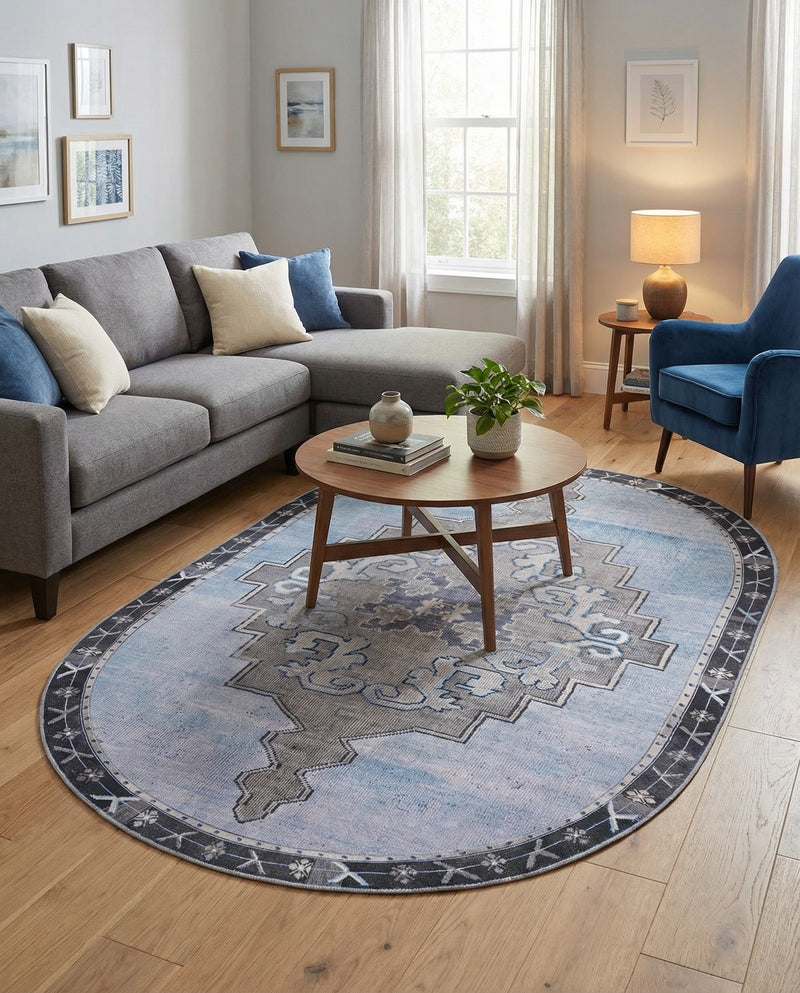 Heritage Elegance Collection Area Rug -  Winterthur (Blue Gray) Oval Blue Gray  lifestyle 75