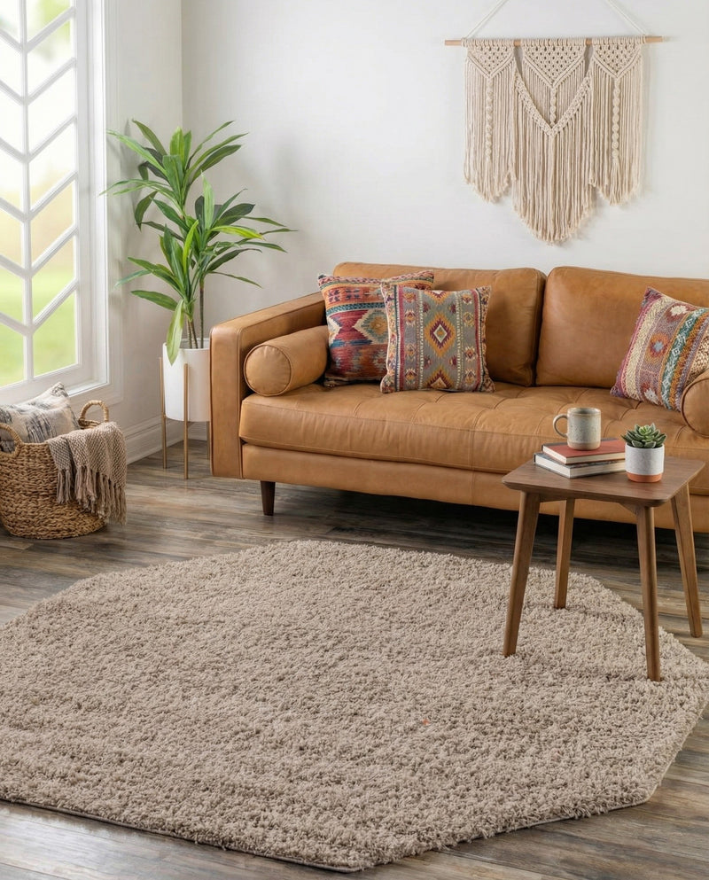 Plush Oasis Collection Area Rug - Serenity (Taupe) Octagon Taupe  lifestyle 58